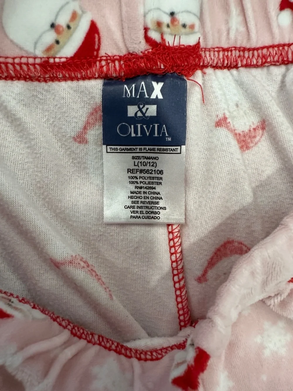 Max & Olivia Girls Kids Santa Pajamas Size 10/12